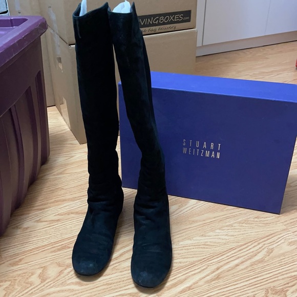 Stuart Weitzman Black Suede Wedge Boots Size 8M - Picture 1 of 7